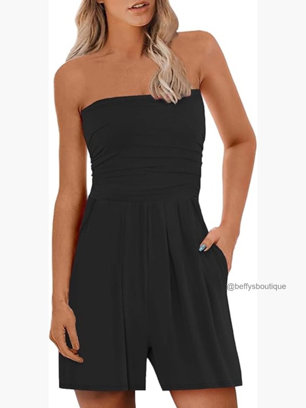Womens Strapless Romper Tube Top Shorts Summer Casual Sleeveless Jumpsuit
